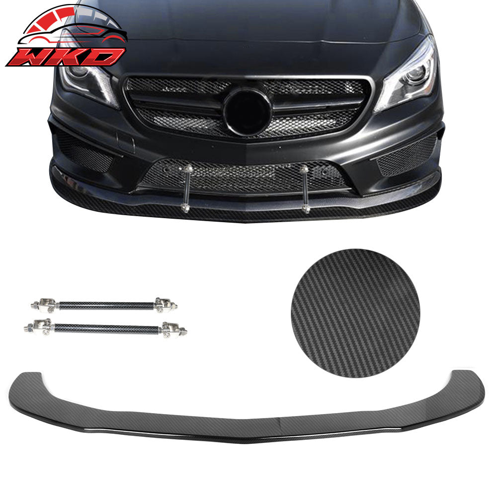 Fits 14-16 Benz CLA Class Front Bumper Lip Carbon Fiber Print + 2PC Splitter Rod