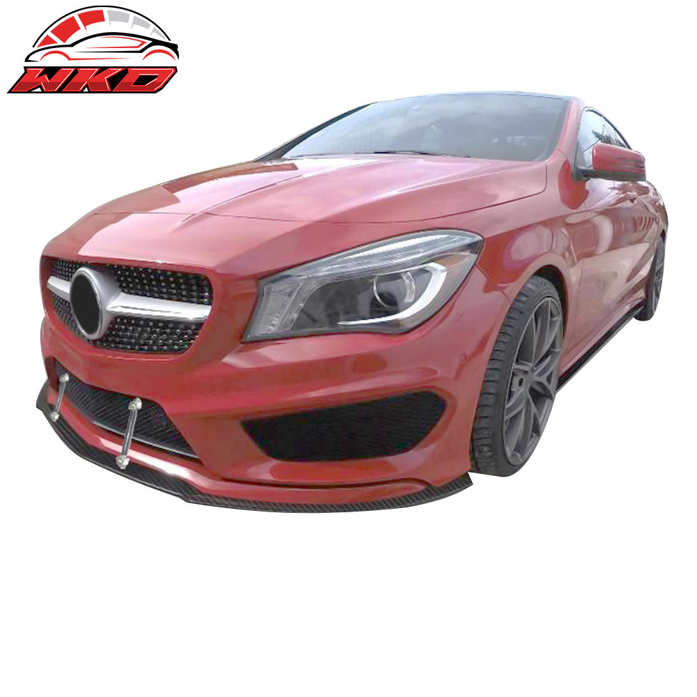 Fits 14-16 Benz CLA Class Front Bumper Lip Carbon Fiber Print + 2PC Splitter Rod