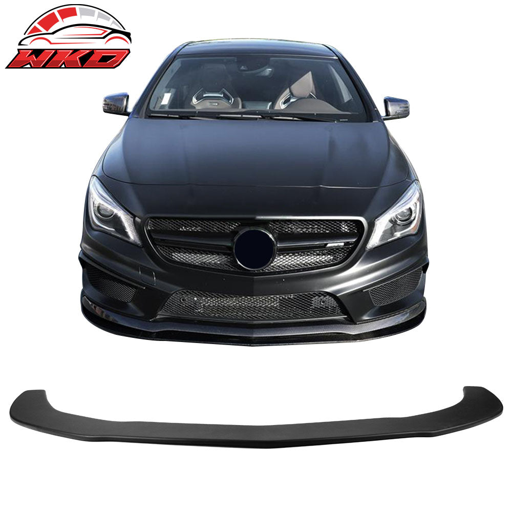Fits 14-16 Benz CLA Class Front Bumper Lip Matte Black PP+2PC Splitter Rods Blue