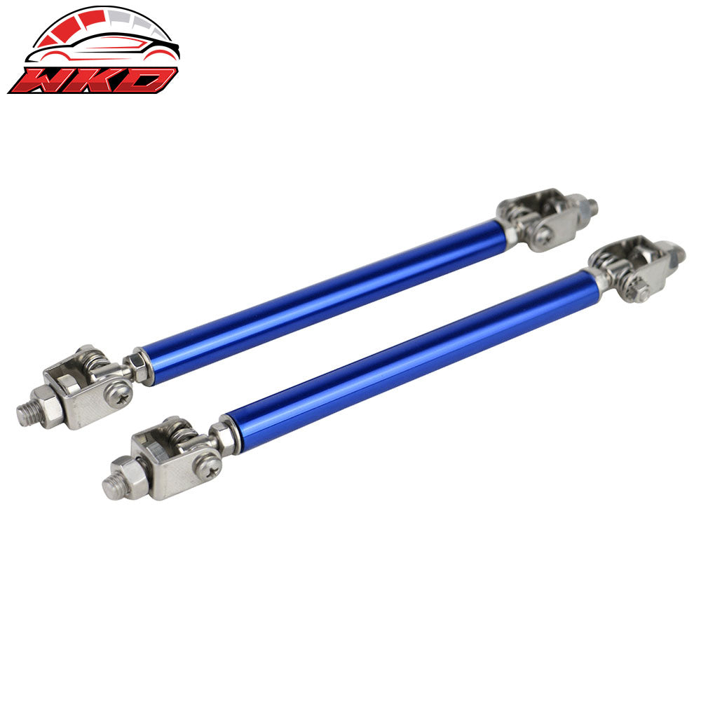 Fits 14-16 Benz CLA Class Front Bumper Lip Matte Black PP+2PC Splitter Rods Blue