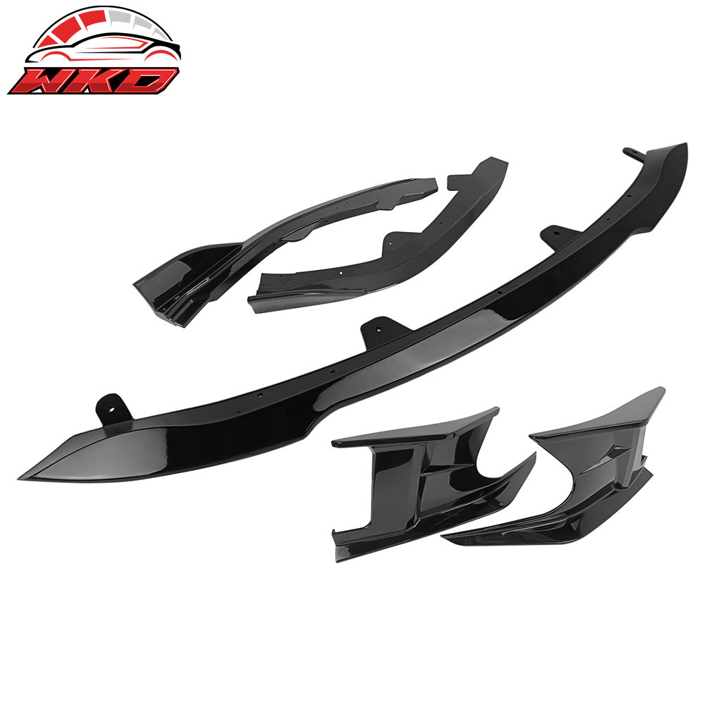 Fits 19-22 Toyota Corolla 3PCS Front Bumper Lip + 2PCS Side Canards Gloss Black