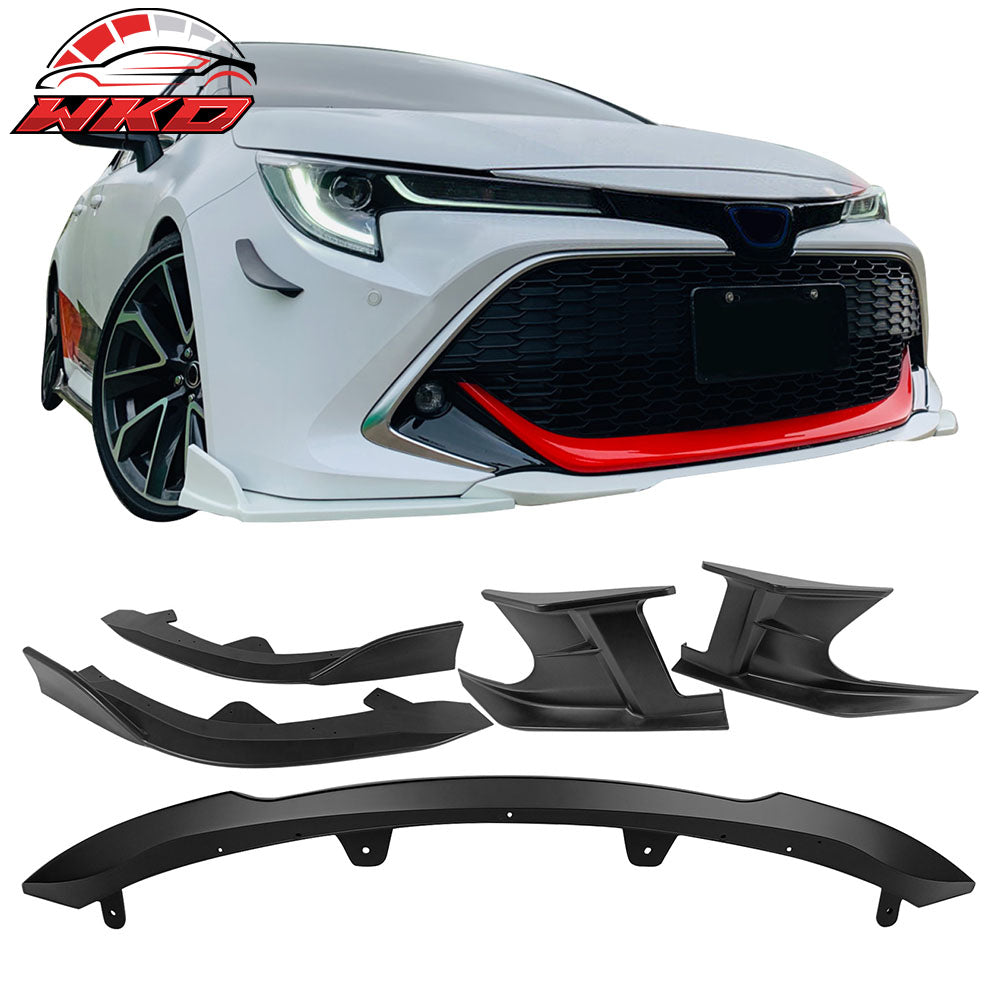 Fits 19-22 Toyota Corolla 3PCS Front Bumper Lip + 2PCS Side Canards Matte Black