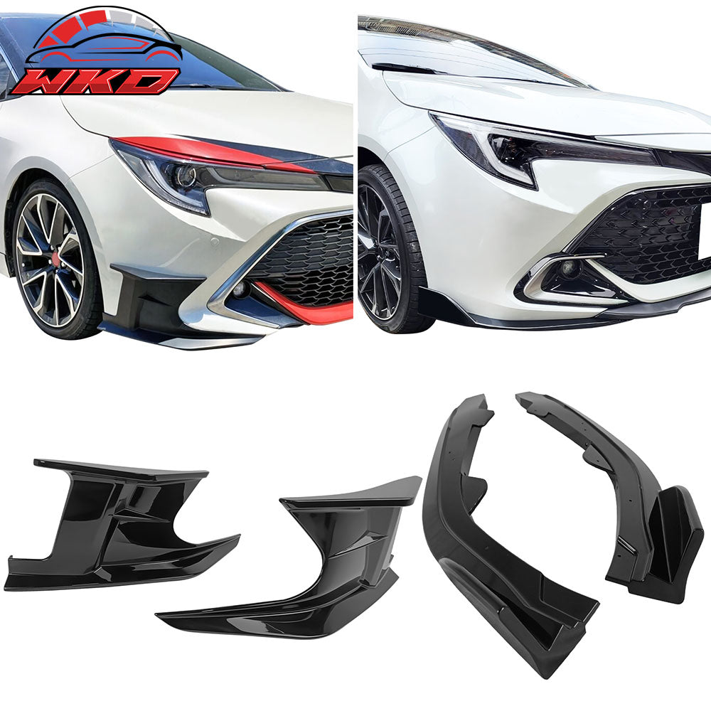 Fits 19-25 Toyota Corolla E210 Gloss Black Front Bumper Splitters + Side Canards