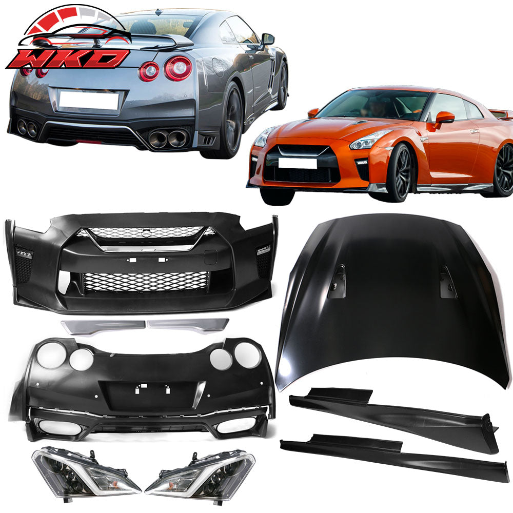 Fits 09-24 Nissan GTR R35 Front & Rear Bumper & Hood & Side Skirts & Headlights