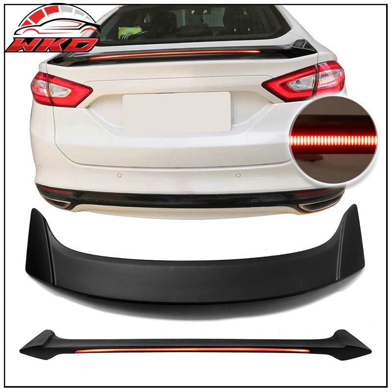 Fits 13-20 Ford Fusion Sedan Long LED Style Trunk Spoiler Matte Black ABS W/ LED