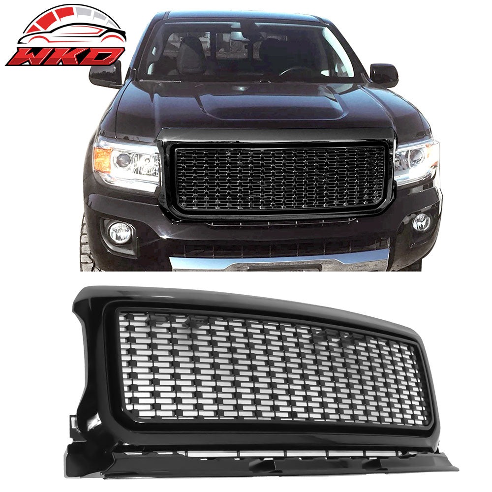 Fits 15-20 GMC Canyon Denali Style Bright Black Front Bumper Hood Upper Grille