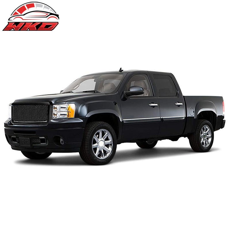 Fits 07-13 GMC Sierra 1500 Denali Hood Molding + Upper + Lower Grill Gloss Black