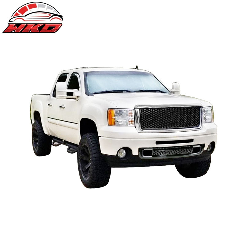 Fits 07-13 GMC Sierra 1500 Denali Upper Lower Bumper Grille Gloss Black
