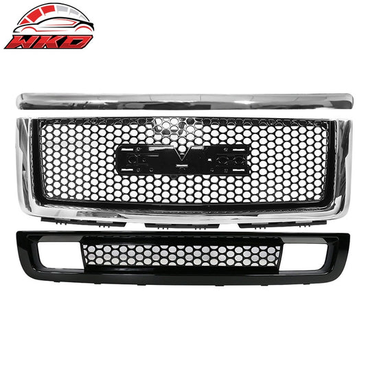 Wholesale 07-13 GMC Sierra 1500 Front Upper + Lower Grille + Hood Molding Gloss Black