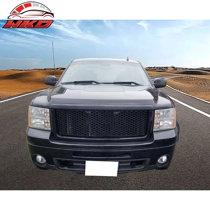 Fits 07-13 GMC Sierra 1500 Front Upper Grille Guard Mesh Grill Cover Gloss Black