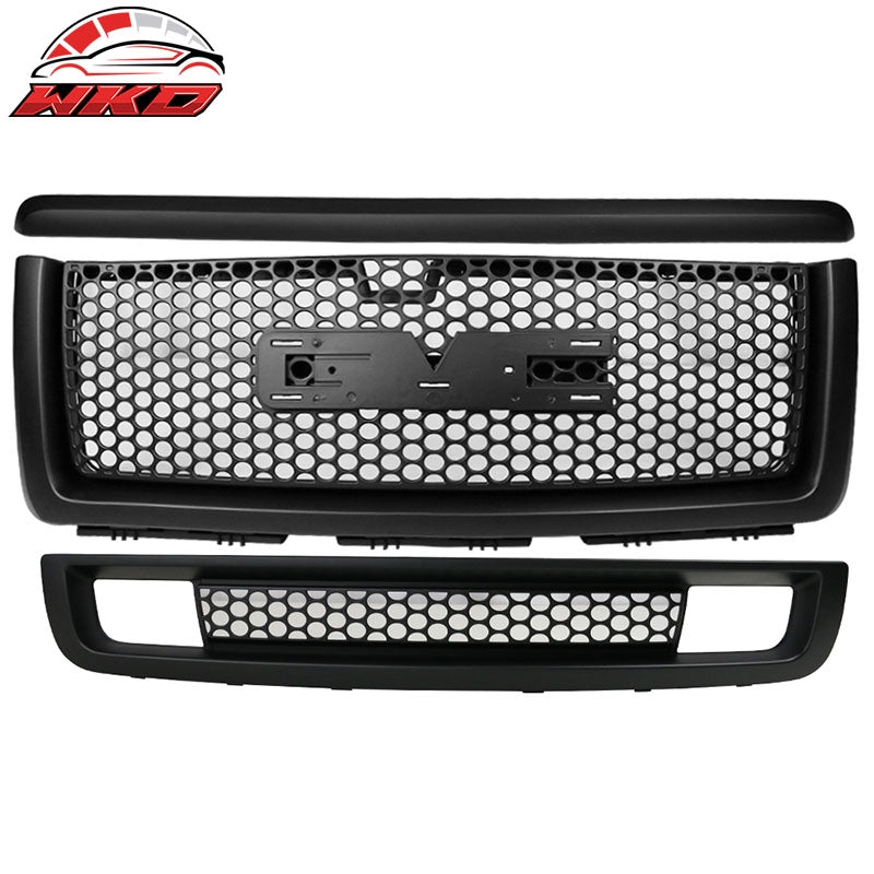 Wholesale 07-13 GMC Sierra 1500 Front Hood Molding + Upper + Lower Grill Matte Black