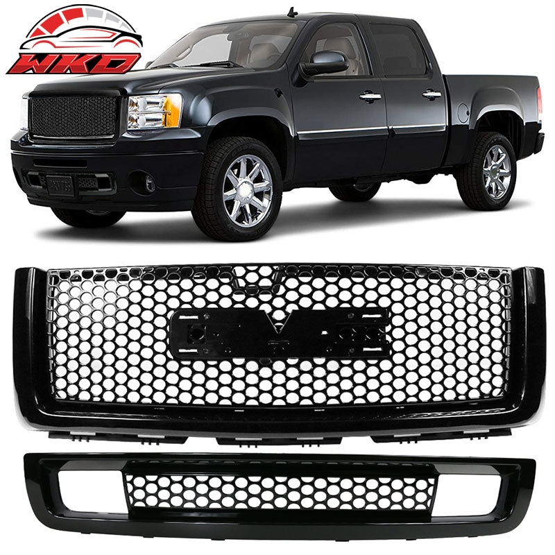 Wholesale 07-13 GMC Sierra 1500 2PCS Front Upper + Lower Bumper Grille Gloss Black