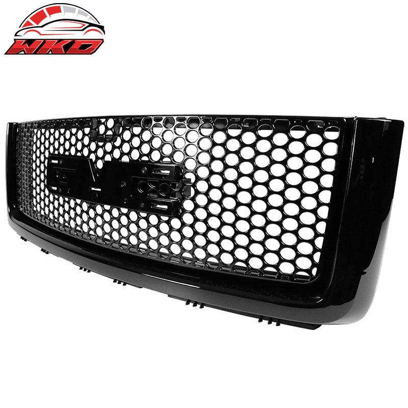 Fits 07-13 GMC Sierra 1500 2PCS Front Upper + Lower Bumper Grille Gloss Black