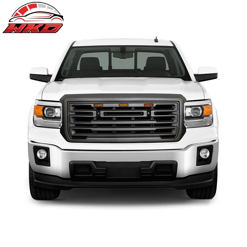 Fits 14-15 GMC Sierra 1500 Front Bumper Hood Grille Gloss Black
