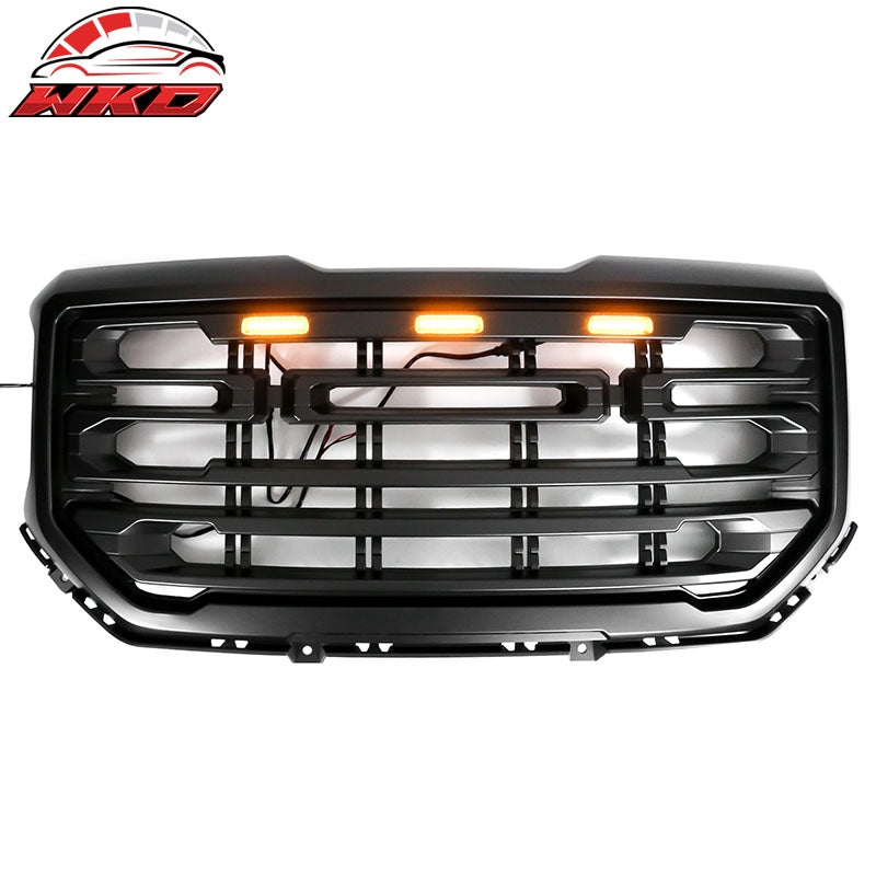 Fits 16-19 GMC Sierra 1500 Front Bumper Grille Hood Matte Black ABS Grille