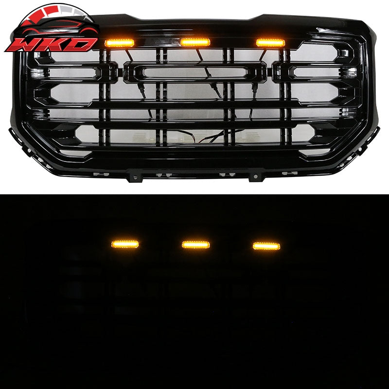 Fits 16-19 GMC Sierra 1500 Gloss Black Front Bumper Hood Grille Mesh ABS Guard