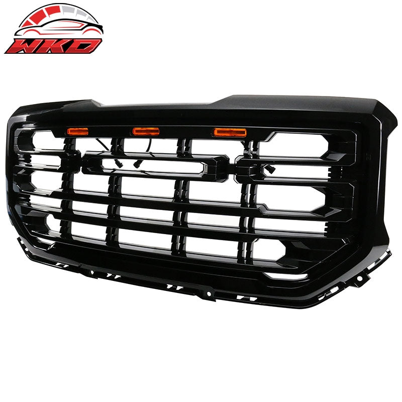 Fits 16-19 GMC Sierra 1500 Gloss Black Front Bumper Hood Grille Mesh ABS Guard