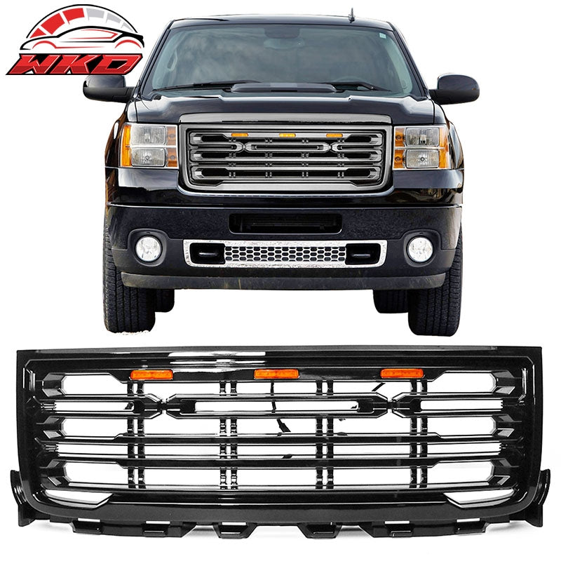 Fits 11-14 GMC Sierra 2500 3500 Front Bumper Hood Grille Gloss Black