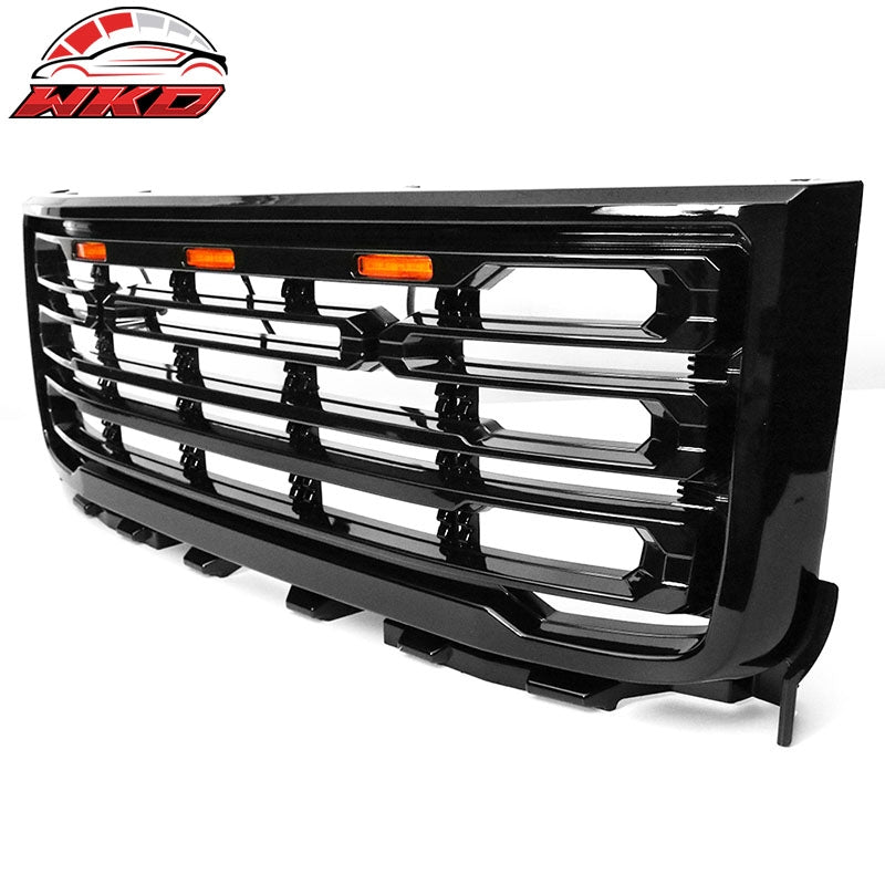 Fits 11-14 GMC Sierra 2500 3500 Front Bumper Hood Grille Gloss Black
