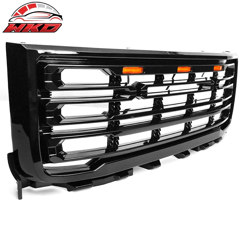 Fits 11-14 GMC Sierra 2500 3500 Front Bumper Hood Grille Gloss Black