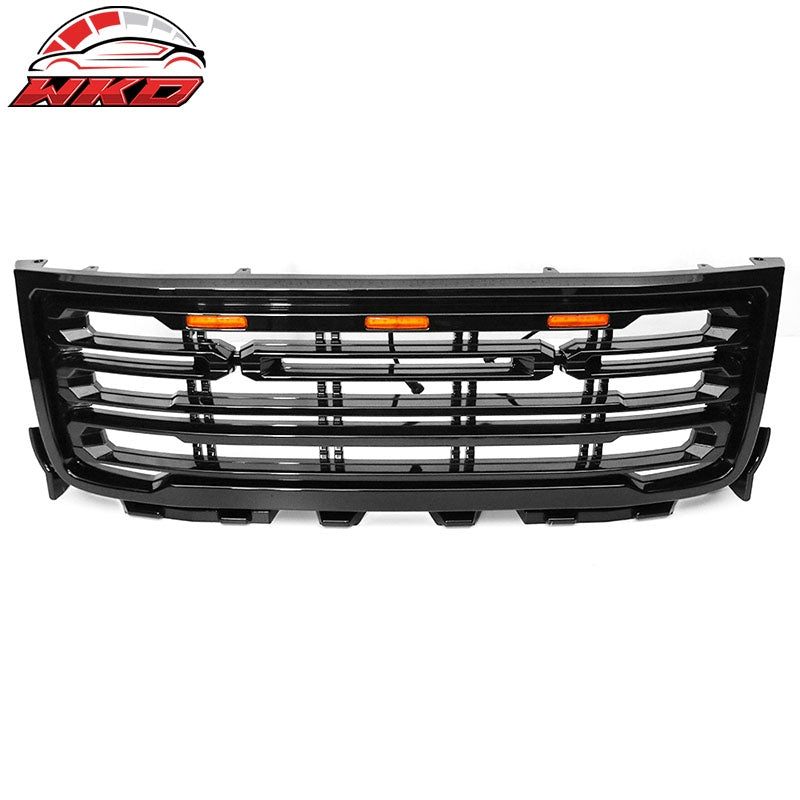 Fits 11-14 GMC Sierra 2500 3500 Front Bumper Hood Grille Gloss Black