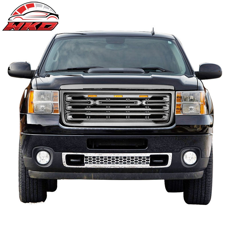 Fits 11-14 GMC Sierra 2500 3500 Front Bumper Hood Grille Gloss Black