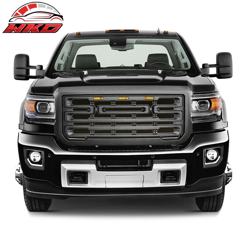 Fits 15-19 GMC Sierra 2500 3500 Front Bumper Grille W/Signal Light Matte Black
