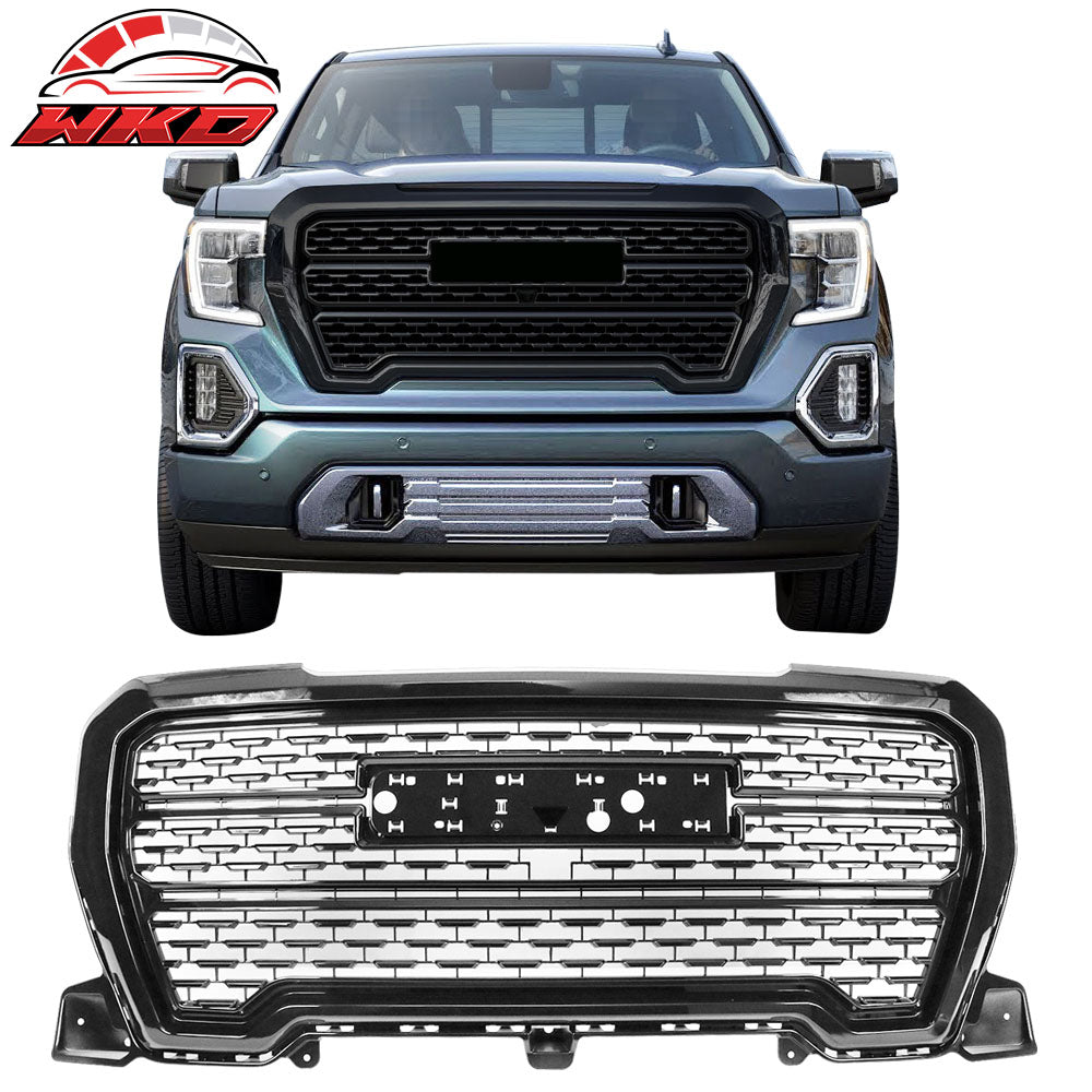 Fits 19-21 GMC Sierra 1500 Denali Style Front Bumper Upper Grille Gloss Black