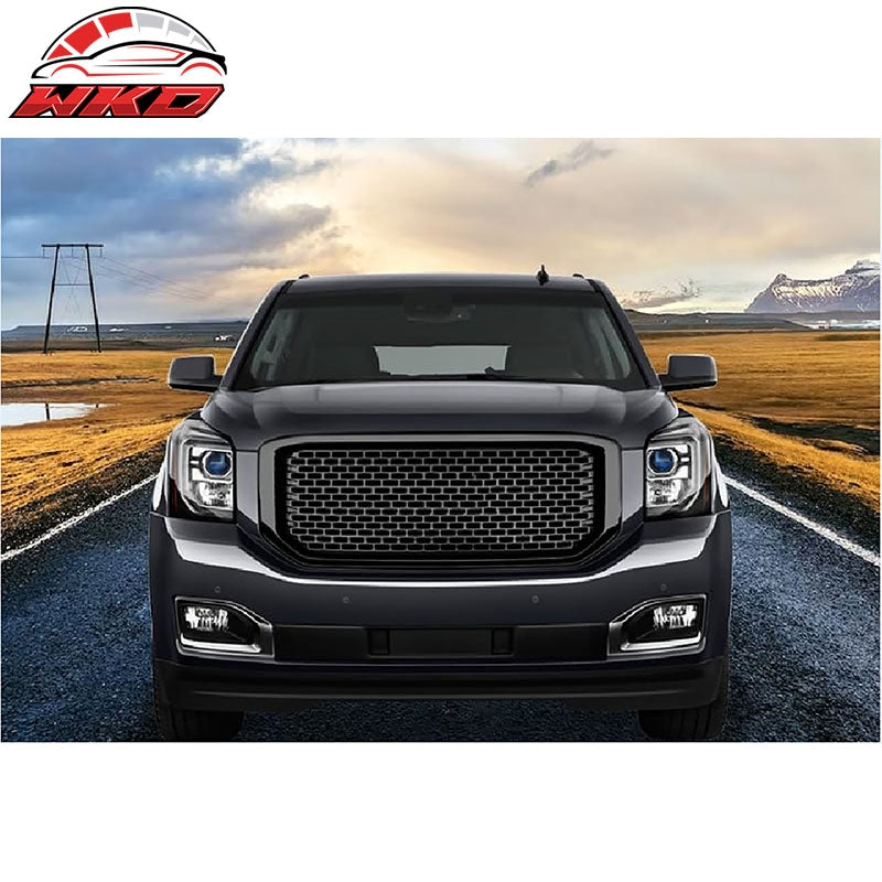 Fits 15-20 GMC Yukon Denali Style Front Upper Grille Replacement Gloss Black ABS