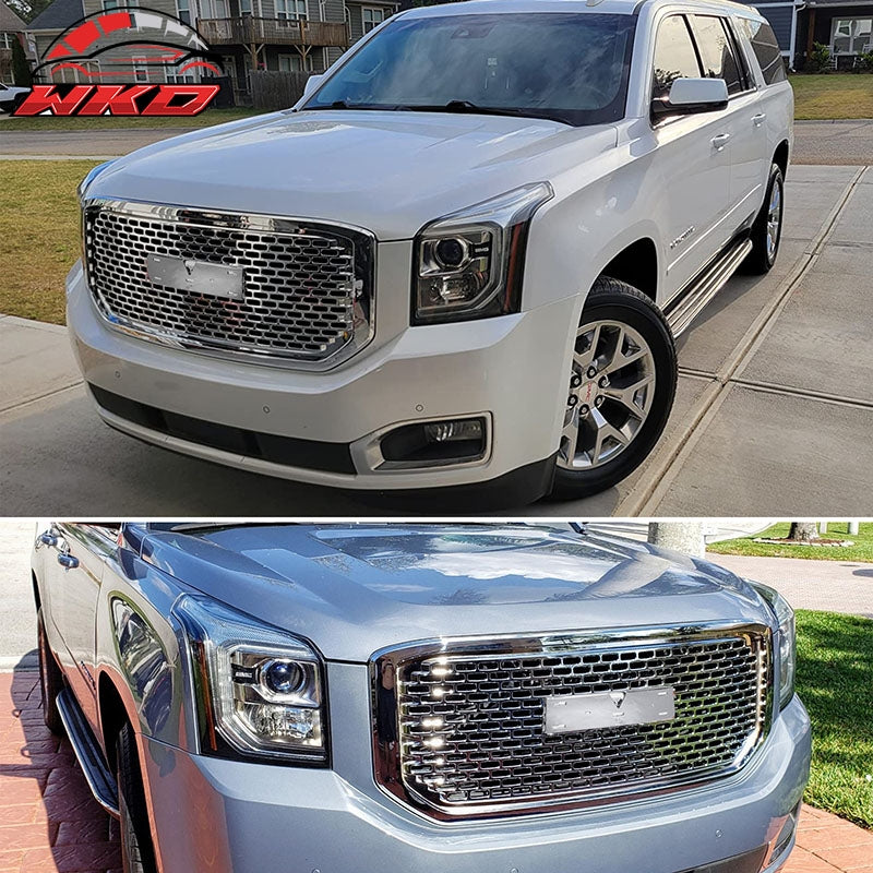 Fits 15-20 GMC Yukon XL Mesh Denali Style Front Bumper Grille Grill ABS Chrome