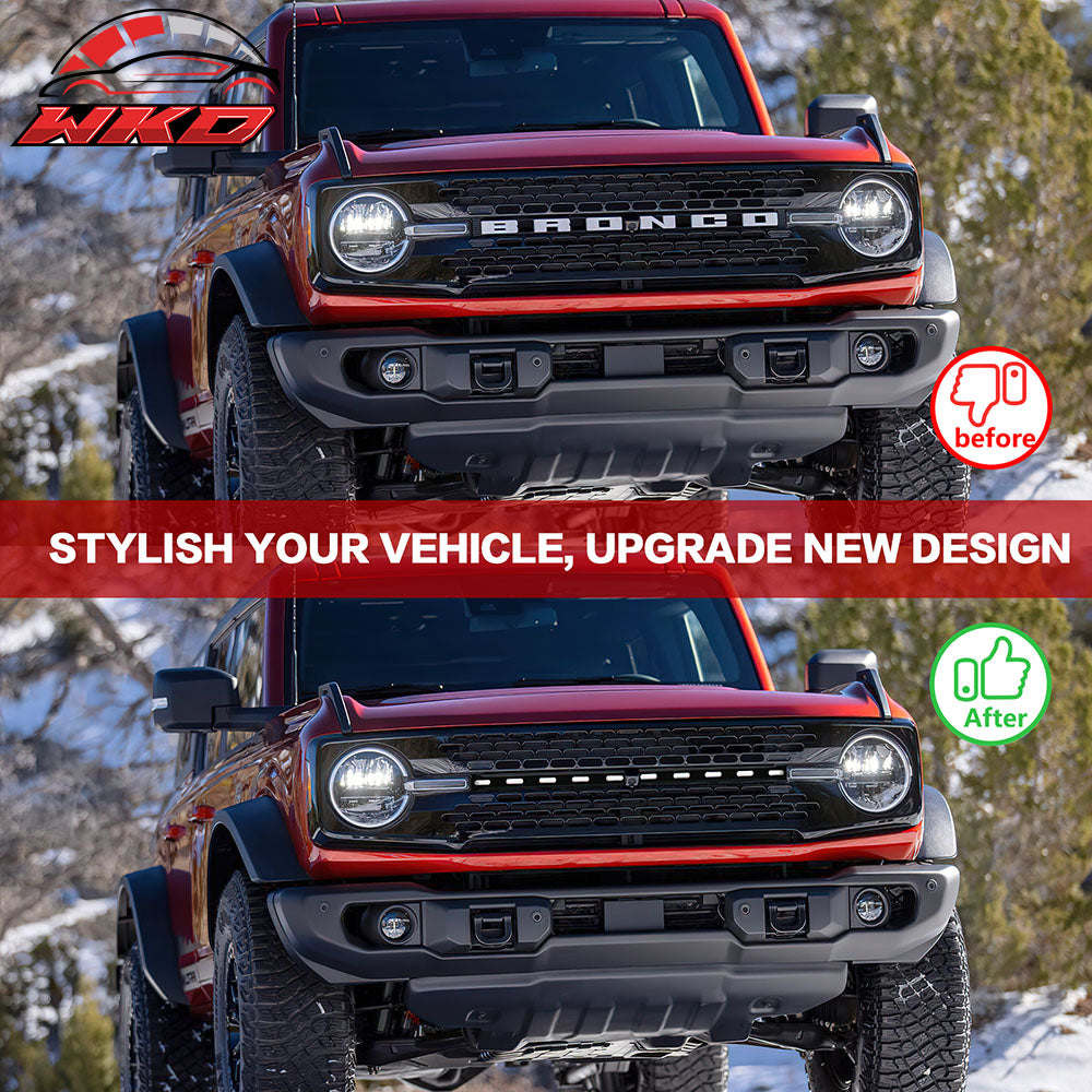 Fits 21-25 Ford Bronco 2/4 Door Black Front Grille Light Strip LED Dynamic Lamps