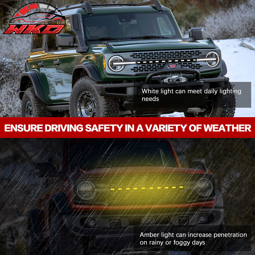 Fits 21-25 Ford Bronco 2/4 Door Black Front Grille Light Strip LED Dynamic Lamps