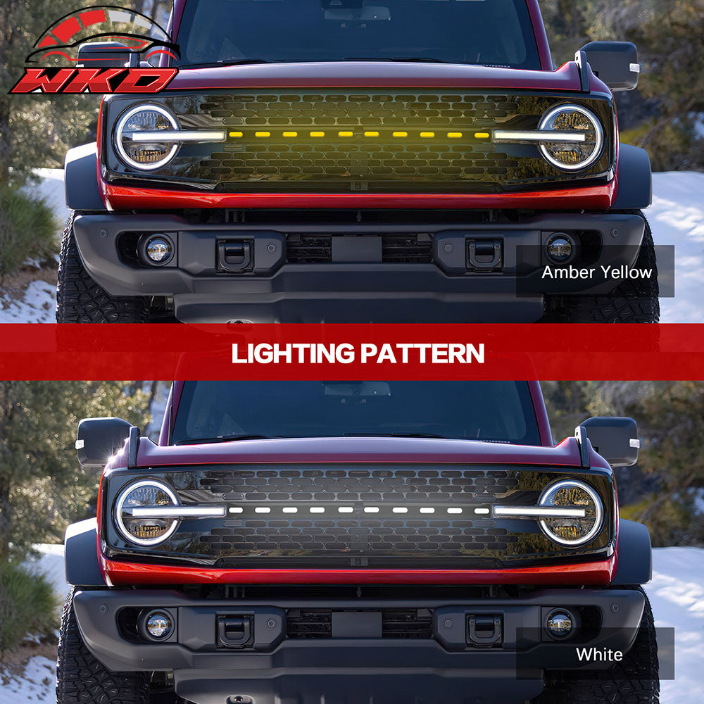Fits 21-25 Ford Bronco 2/4 Door Black Front Grille Light Strip LED Dynamic Lamps