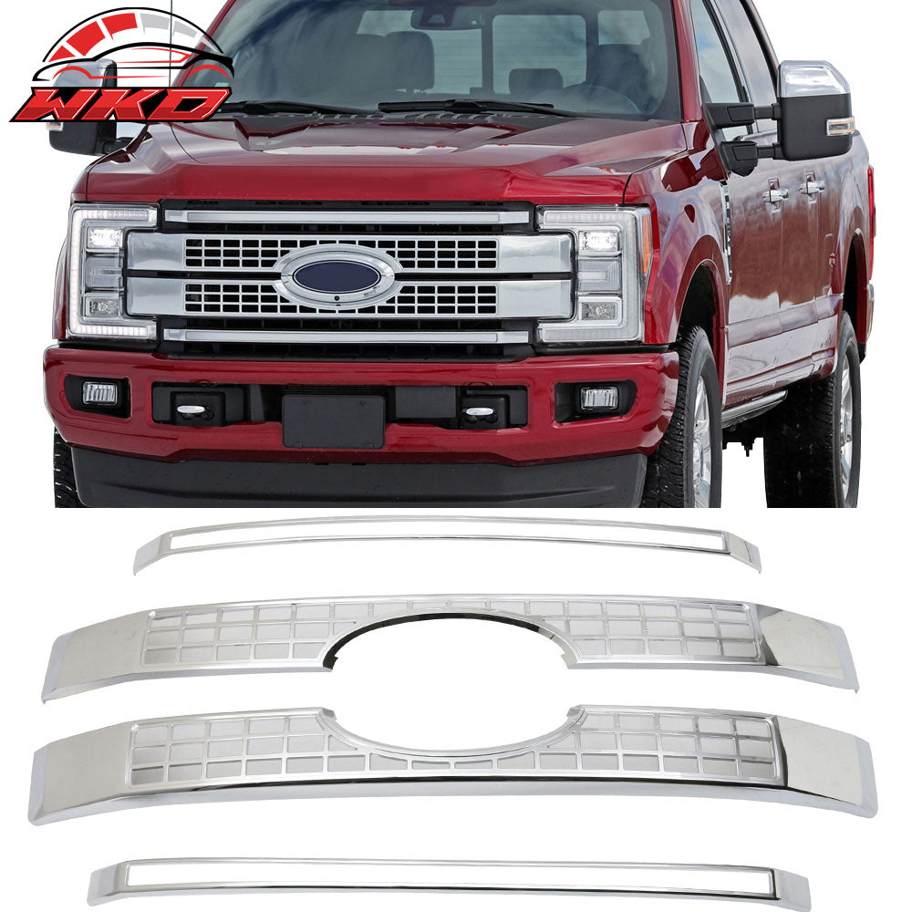 Fits 17-19 Ford F250 F350 F450 F550 Superduty Platinum Style Grille 4PC - Chrome