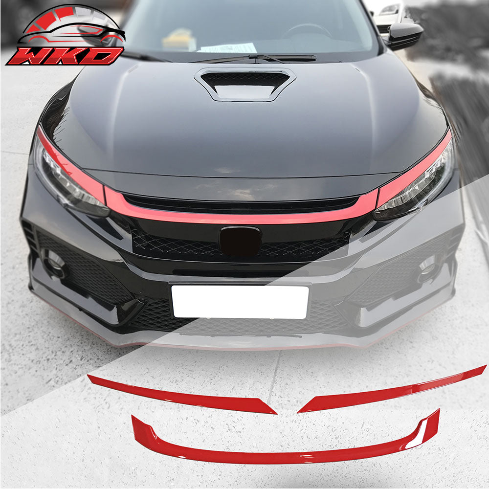 Fits 16-21 Honda Civic Type R Style Red Grille Trim 3Pc - ABS
