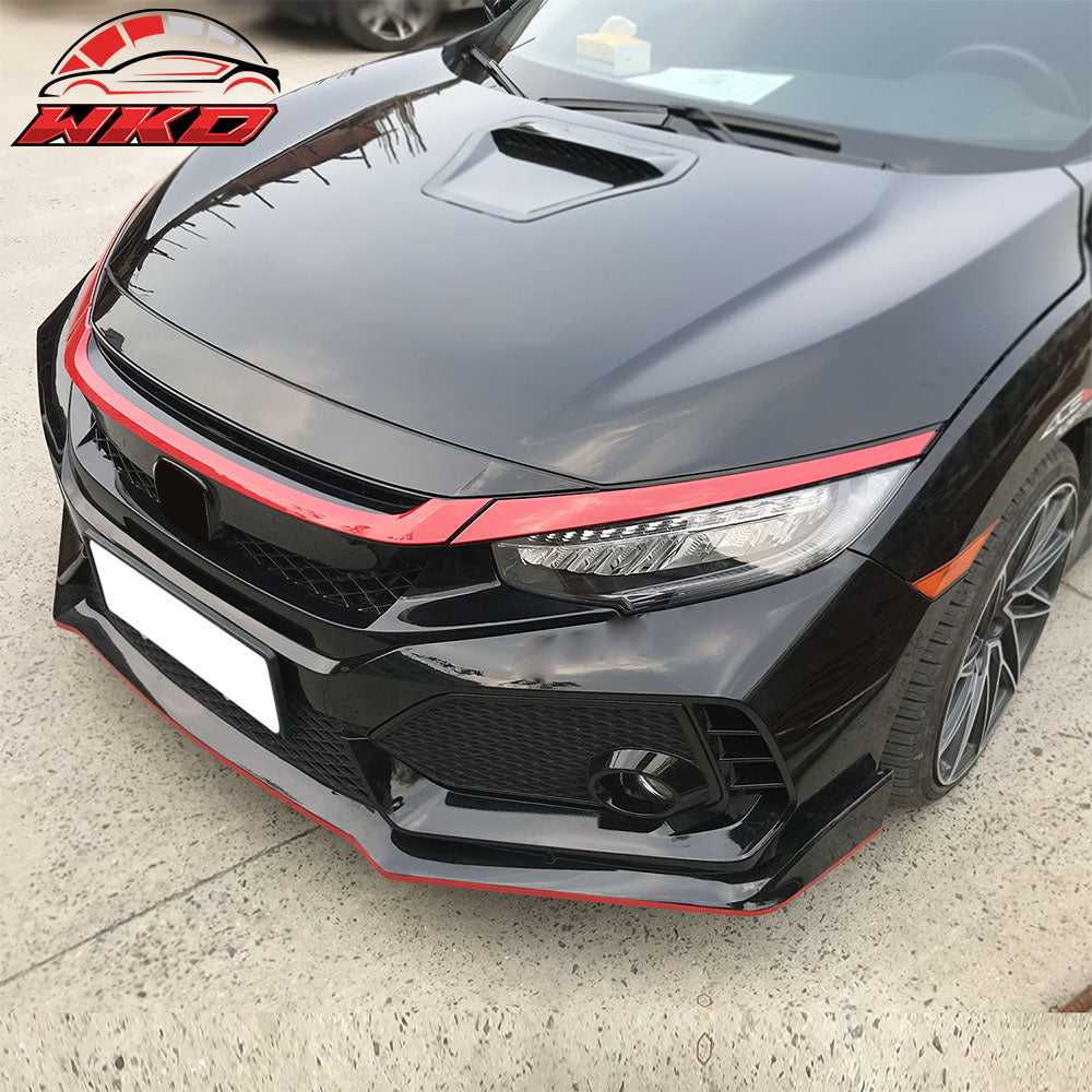 Fits 16-21 Honda Civic Type R Style Red Grille Trim 3Pc - ABS