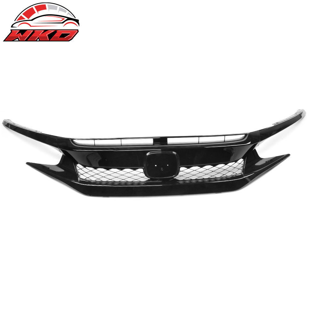 Fits 19-21 Honda Civic T-R Style Gloss Black Front Grille W/ 2PC Eyebrows