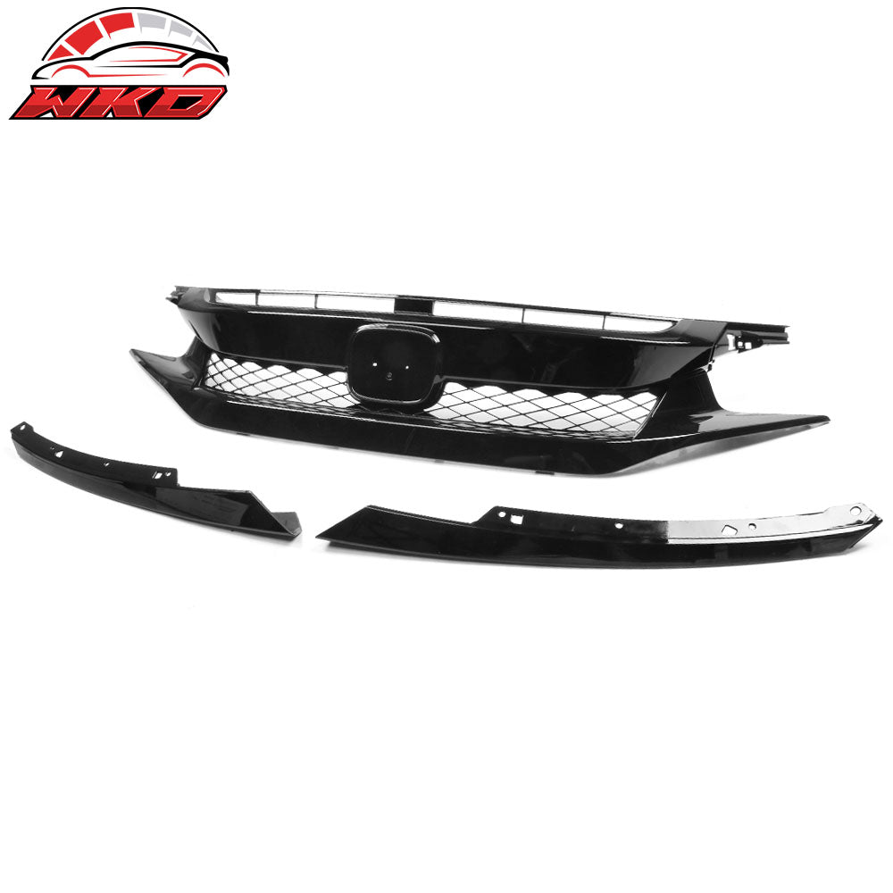 Fits 19-21 Honda Civic T-R Style Gloss Black Front Grille W/ 2PC Eyebrows