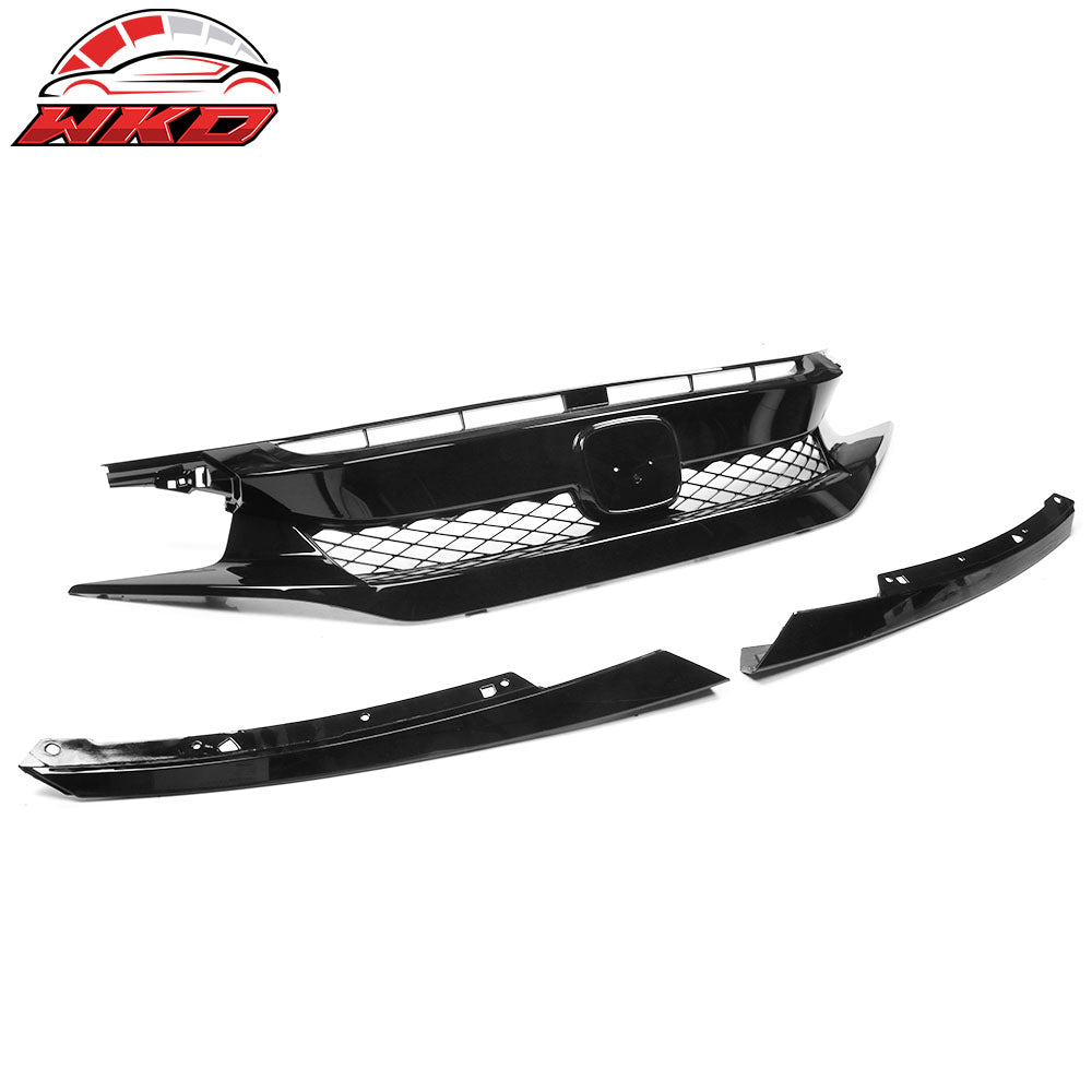 Fits 19-21 Honda Civic T-R Style Gloss Black Front Grille W/ 2PC Eyebrows