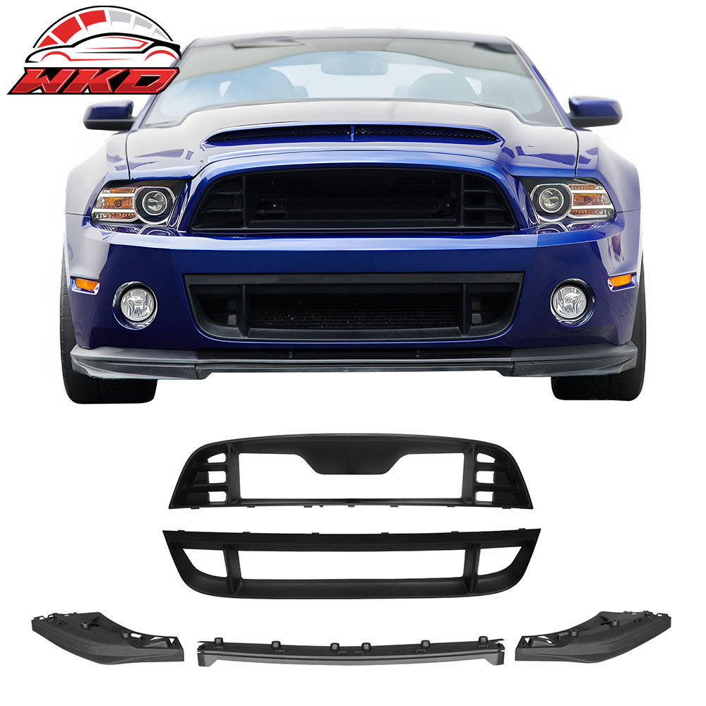 Fits 10-14 Ford Mustang GT500 OE Style Upper Lower Grille + PP Front Bumper Lip