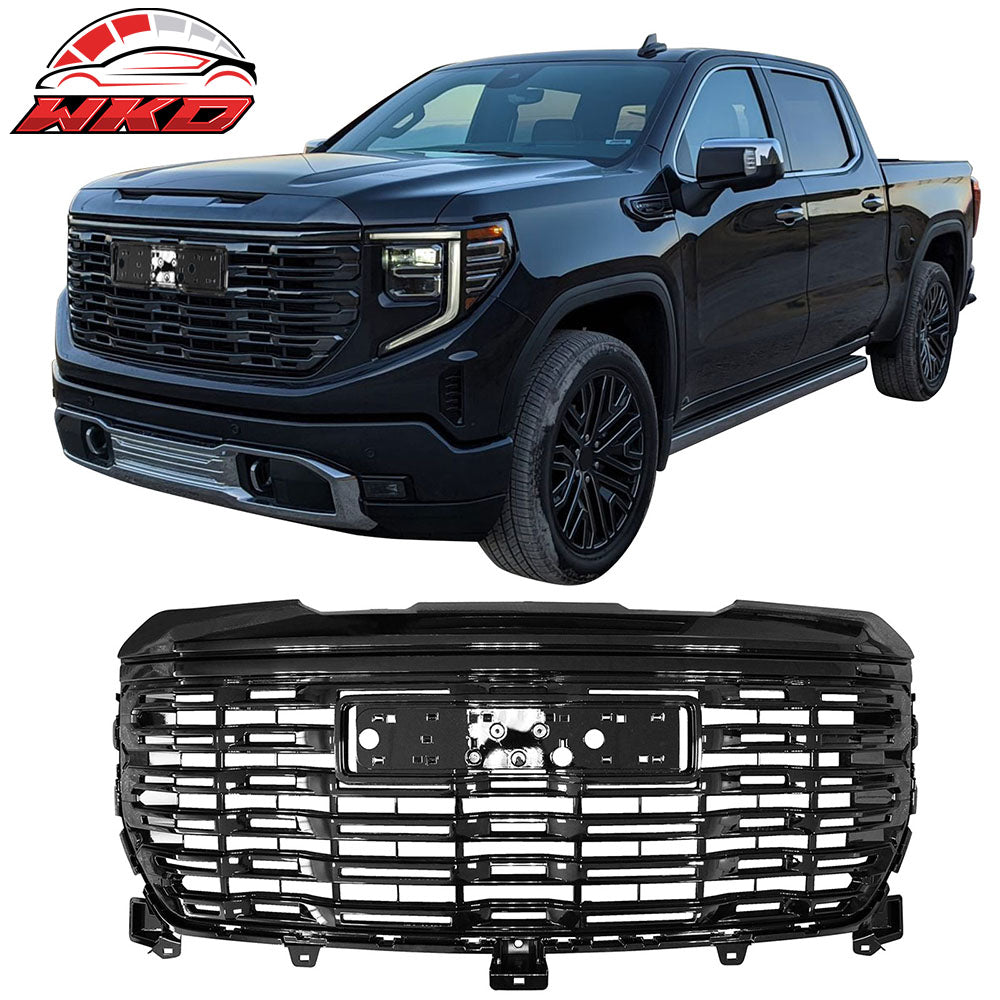 Fits 22-24 GMC Sierra 1500 Denali Style Front Upper Hood Grille Gloss Black