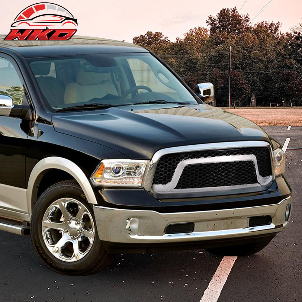 Fits 13-24 Dodge Ram 1500 & Classic Rebel Style Front Upper Grille Chrome ABS