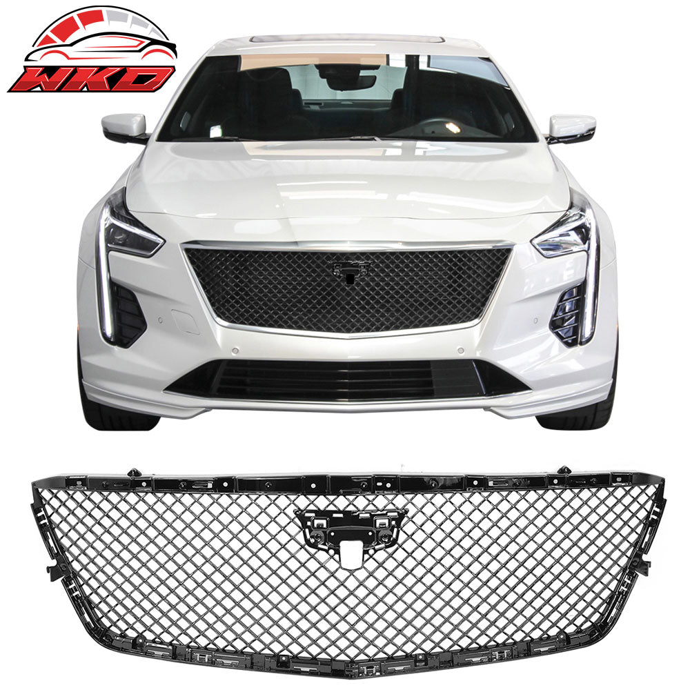 Fits 19-20 Cadillac CT6 V Style Front Bumper Hood Grill Grille ABS Gloss Black