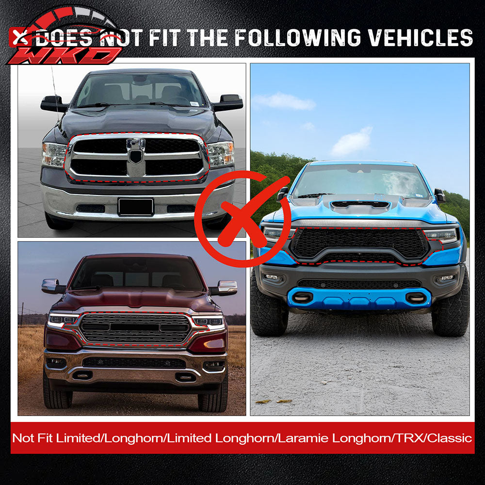 Fits 19-24 Ram 1500 Bighorn Rebel HFE Laramie TRX Style Front Grille Matte Black