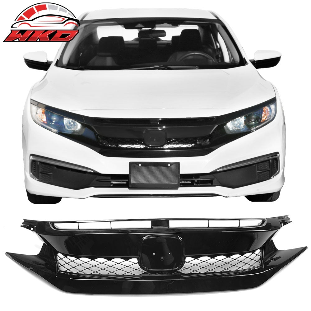 Fits 19-21 Honda Civic TR Style Front Bumper Hood Mesh Grille ABS Gloss Black