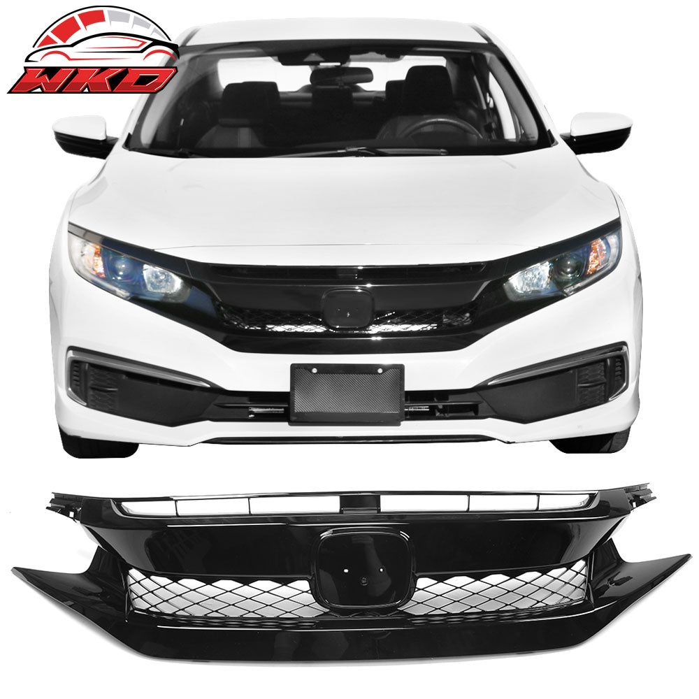 Fits 19-21 Honda Civic TR Style Front Bumper Hood Mesh Grille ABS Gloss Black