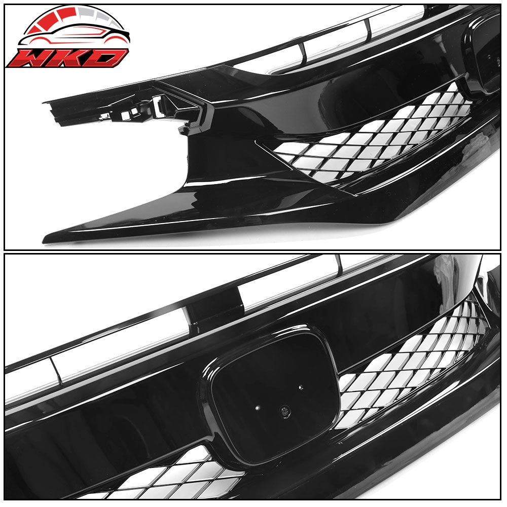Fits 19-21 Honda Civic TR Style Front Bumper Hood Mesh Grille ABS Gloss Black