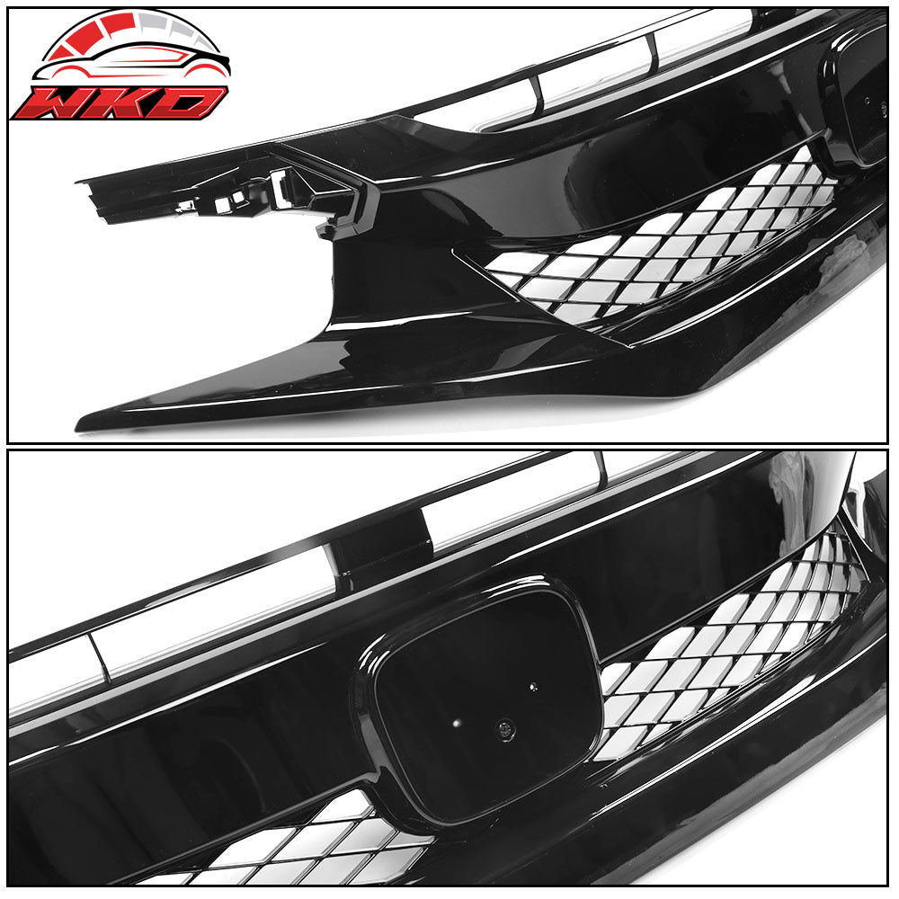 Fits 19-21 Honda Civic TR Style Front Bumper Hood Mesh Grille ABS Gloss Black