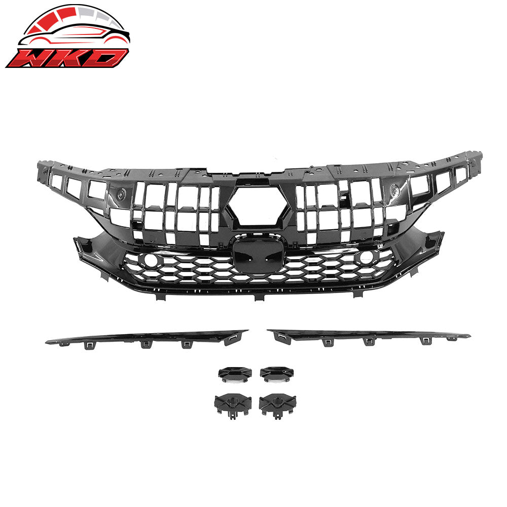 Fits 22-24 Honda Civic Sedan Gloss Black Type R Style Honeycomb Front Grille ABS