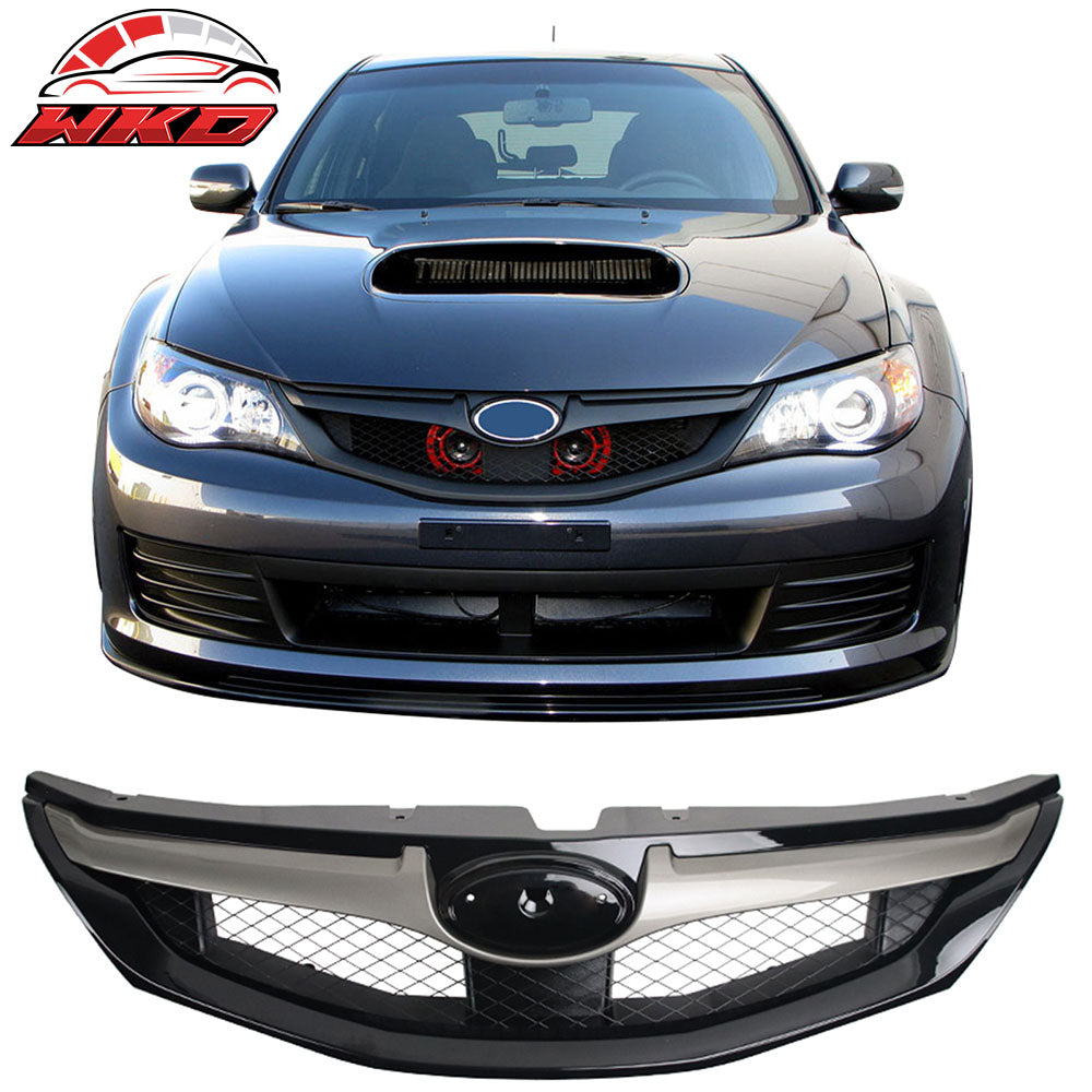 Fits 08-10 Subaru Impreza WRX Hatchback OE Front Grille Gloss Black W/ Silver